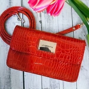 Vintage Glossy Red Faux Alligator Liz Claiborne Mini Crossbody Clutch Wallet
